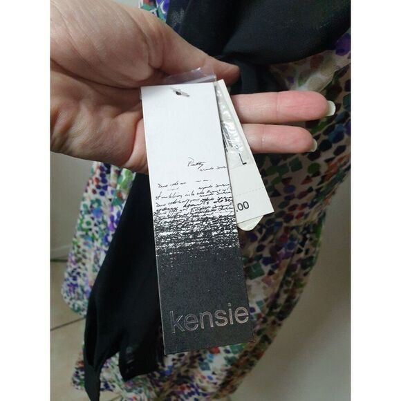 Women's Dress Sheer Sleeves Black Multi-Color Floral Versatile Dress Large NWT - Picture 8 of 8